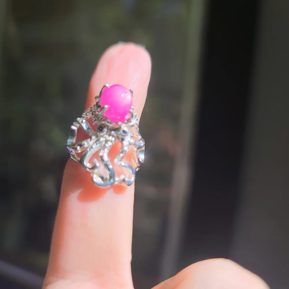 Star Ruby & Sapphire Sterling Octopus 🐙 ring sz6 - Picture 4 of 8